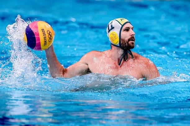Rhys Howden of Team Australia during the Tokyo 2020 Olympic Waterpolo Tournament Men match between Team Australia and Team Kazakhstan at Tatsumi...