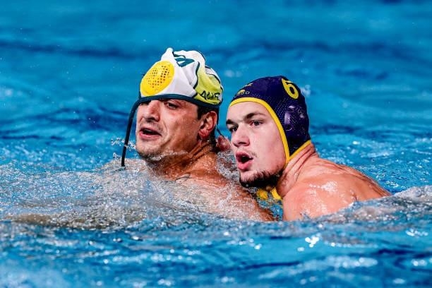 Goran Tomasevic of Australia, Danil Artyukh of Kazakhstan during the Tokyo 2020 Olympic Waterpolo Tournament Men match between Team Australia and...