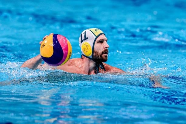 Rhys Howden of Australia during the Tokyo 2020 Olympic Waterpolo Tournament Men match between Team Australia and Team Kazakhstan at Tatsumi Waterpolo...