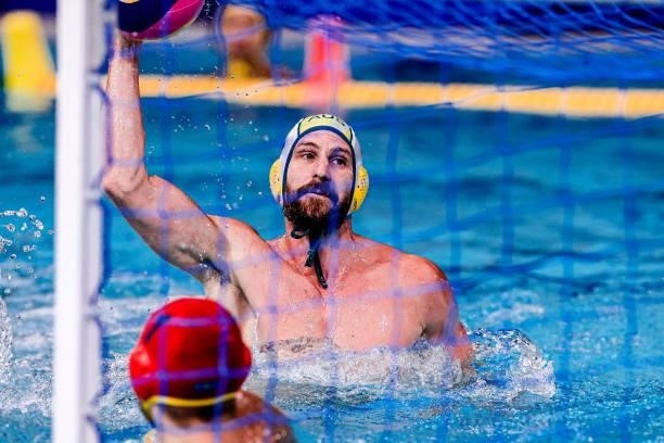Rhys Howden of Australia during the Tokyo 2020 Olympic Waterpolo Tournament Men match between Team Australia and Team Kazakhstan at Tatsumi Waterpolo...