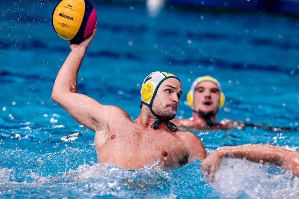 Richard Campbell of Australia during the Tokyo 2020 Olympic Waterpolo Tournament Men match between Team Australia and Team Kazakhstan at Tatsumi...