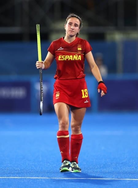 Belen Iglesias Marcos of Team Spain reacts following a loss in the Women's Quarterfinal match between Spain and Great Britain on day ten of the Tokyo...