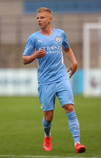 Oleksandr Zinchenko of Manchester City looks on during the pre-season friendly match between Manchester City and Barnsley at Manchester City Football...