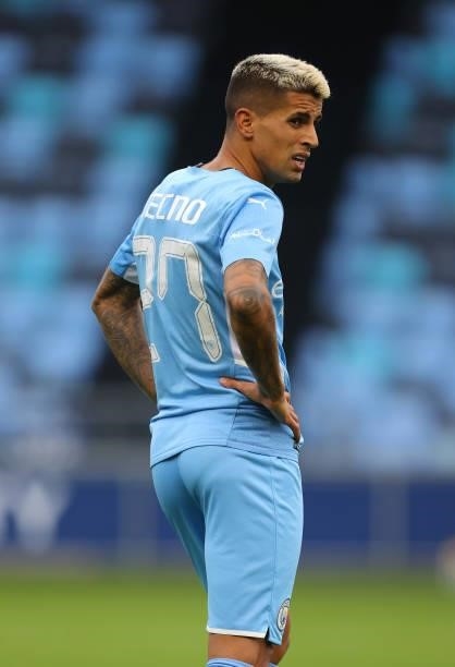 Joao Cancelo of Manchester City during the pre-season friendly match between Manchester City and Barnsley at Manchester City Football Academy on July...