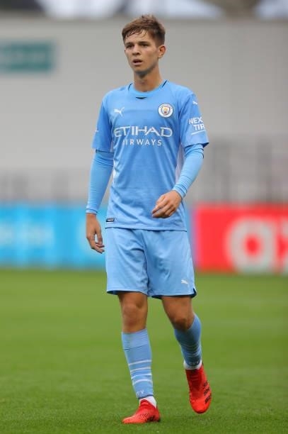 James Mcatee of Manchester City during the pre-season friendly match between Manchester City and Barnsley at Manchester City Football Academy on July...