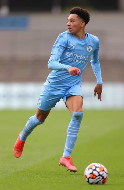 Samuel Edozie of Manchester City during the pre-season friendly match between Manchester City and Barnsley at Manchester City Football Academy on...