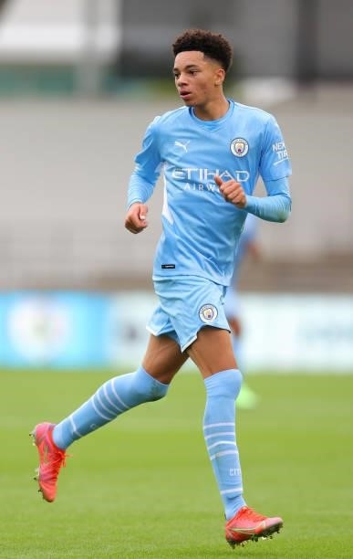 Samuel Edozie of Manchester City during the pre-season friendly match between Manchester City and Barnsley at Manchester City Football Academy on...