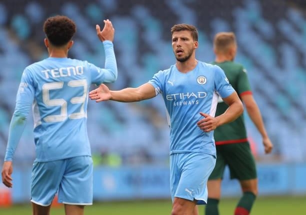 Ruben Dias of Manchester City looks on during the pre-season friendly match between Manchester City and Barnsley at Manchester City Football Academy...