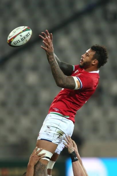 Courtney Lawes of the British & Irish Lions gets up high to win the line out ball during the second test between South Africa and the British & Irish...