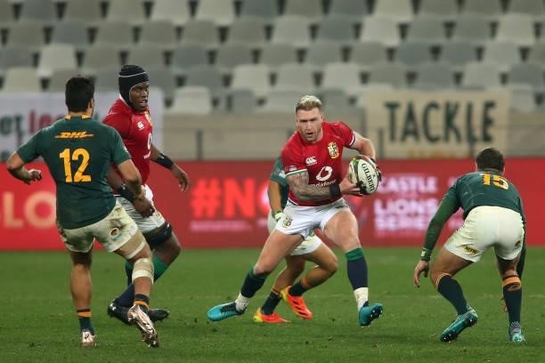 Stuart Hogg of the British & Irish Lions on the attack during the second test between South Africa and the British & Irish Lions at FNB Stadium on...