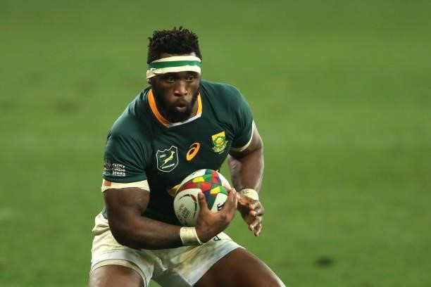 South Africa captain Siya Kolisi on the attack during the second test between South Africa and the British & Irish Lions at FNB Stadium on July 31,...