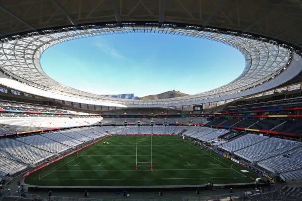 General view of the stadium before the second test between South Africa and the British & Irish Lions at FNB Stadium on July 31, 2021 in...