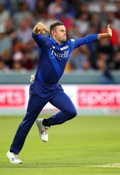 Mason Crane of London Spirit during The Hundred match between London Spirit Men and Southern Brave Men at Lord's Cricket Ground on August 01, 2021 in...
