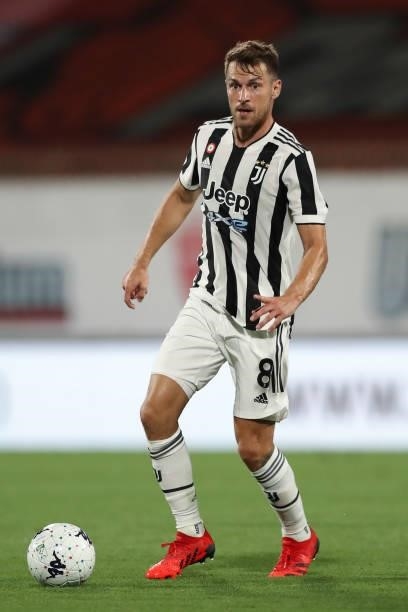 Aaron Ramsey of Juventus during the Trofeo Berlusconi match between AC Monza and Juventus FC at Stadio Brianteo on July 31, 2021 in Monza, Italy.