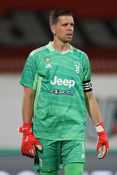 Wojciech Szczesny of Juventus reacts during the Trofeo Berlusconi match between AC Monza and Juventus FC at Stadio Brianteo on July 31, 2021 in...