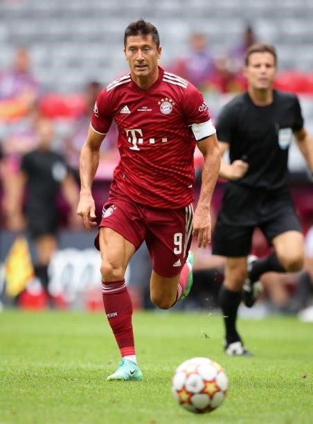 Robert Lewandowski of Bayern Muenchen at Allianz Arena on July 31, 2021 in Munich, Germany.