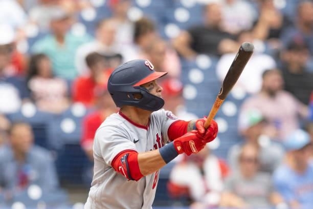 Gerardo Parra of the Washington Nationals bats against the Philadelphia Phillies during Game One of the doubleheader at Citizens Bank Park on July...