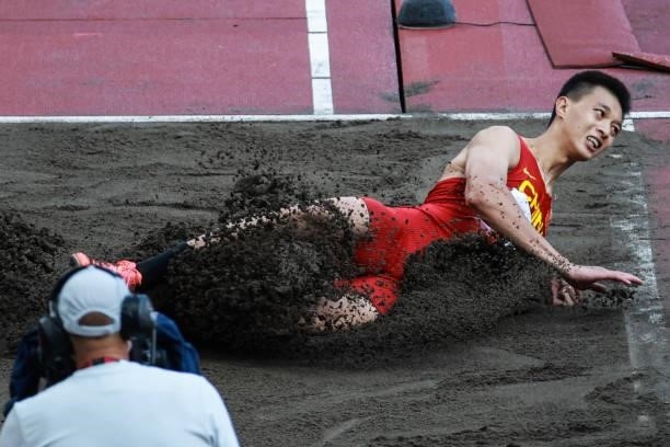 Wu Ruiting of China competes in the Men's Triple Jump Qualification on day eleven of the Tokyo 2020 Olympic Games at Olympic Stadium on August 3,...
