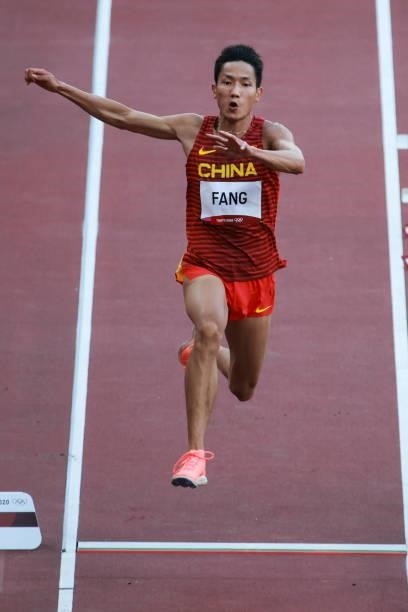 Fang Yaoqing of China competes in the Men's Triple Jump Qualification on day eleven of the Tokyo 2020 Olympic Games at Olympic Stadium on August 3,...