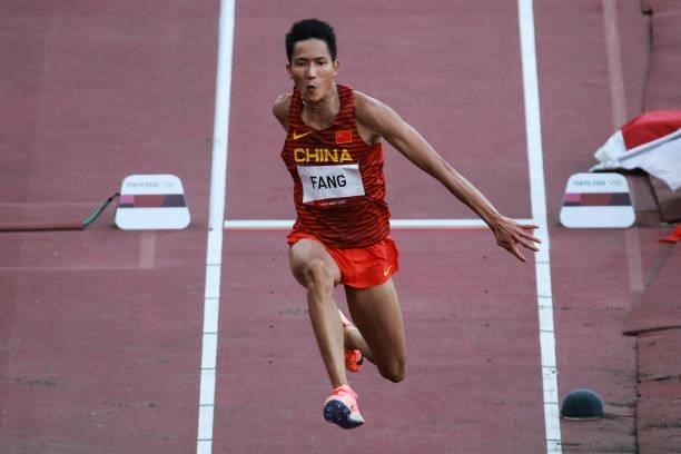 Fang Yaoqing of China competes in the Men's Triple Jump Qualification on day eleven of the Tokyo 2020 Olympic Games at Olympic Stadium on August 3,...