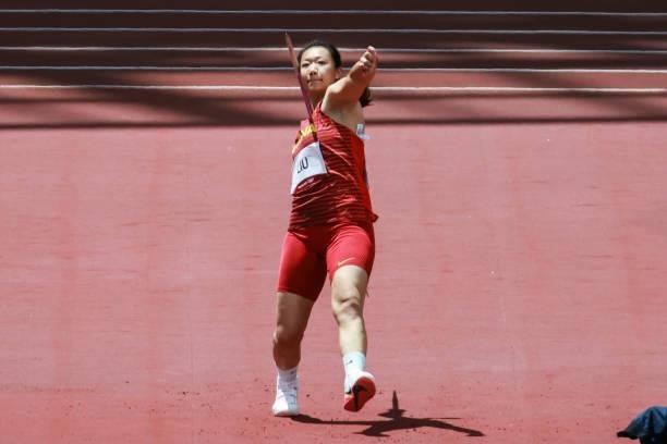 Liu Shiying of China competes in the Women's Javelin Throw Qualification on day eleven of the Tokyo 2020 Olympic Games at Olympic Stadium on August...
