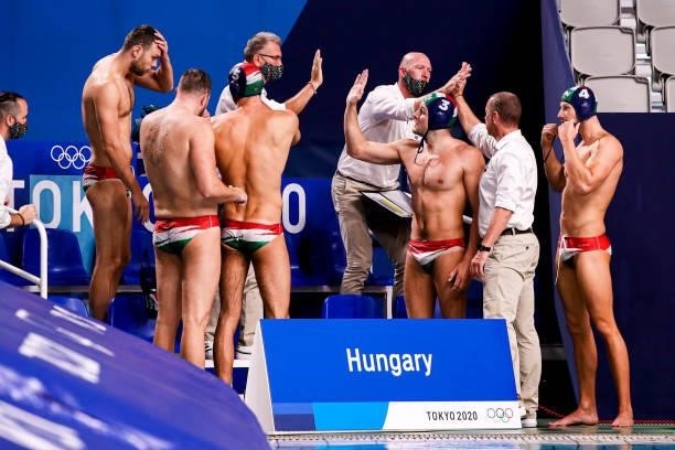 Balasz Erdelyi of Hungary, Csaba Matefalvy of Hungary, Marton Vamos of Hungary, Zsolt Nemeth of Hungary, Krisztian Manhercz of Hungary, Head Coach...