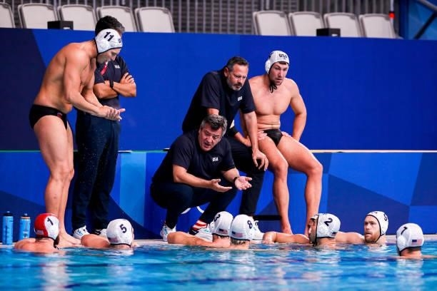 Jesse Smith of United States, Alex Wolf of United States, Hannes Daube of United States, Marko Vavic of United States, Head Coach Dejan Udovicic of...