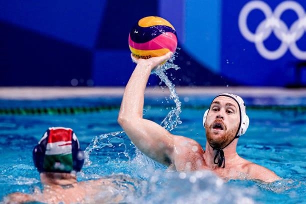 Alex Bowen of United States during the Tokyo 2020 Olympic Waterpolo Tournament Men match between Team United States and Team Hungary at Tatsumi...