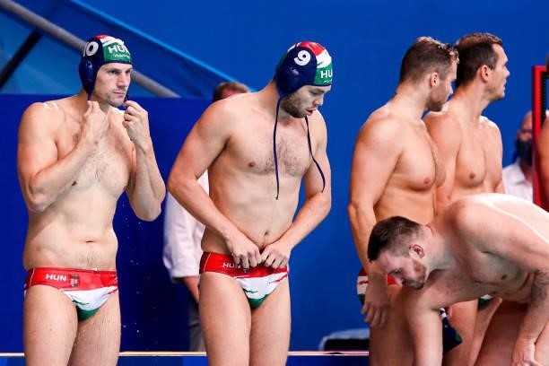 Denes Varga of Hungary, Balasz Erdelyi of Hungary during the Tokyo 2020 Olympic Waterpolo Tournament Men match between Team United States and Team...