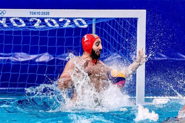 Anthony Hrysanthos of Australia during the Tokyo 2020 Olympic Waterpolo Tournament Men match between Team Australia and Team Spain at Tatsumi...
