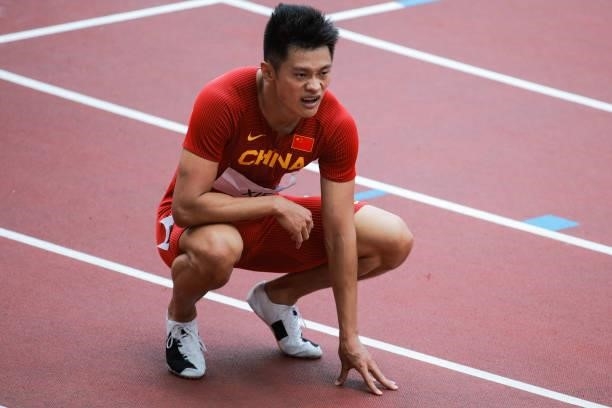 Xie Zhenye of China competes in Men's 200m Round 1 - Heat 6 on day eleven of the Tokyo 2020 Olympic Games at Olympic Stadium on August 3, 2021 in...