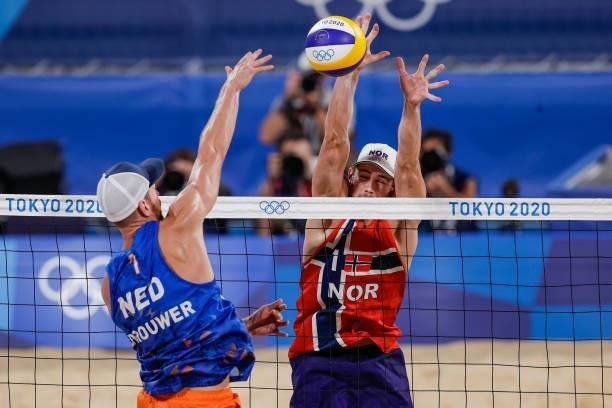 Alexander Brouwer of the Netherlands and Anders Bermtsen Mol of Norway competing on Men's Round 16 during the Tokyo 2020 Olympic Games at the...