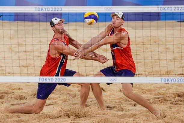 Anders Bermtsen Mol of Norway and Christian Sandlie Sorum of Norway competing on Men's Round 16 during the Tokyo 2020 Olympic Games at the Shiokaze...