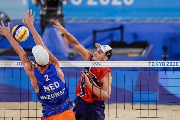 Robert Meeuwsen of the Netherlands and Christian Sandlie Sorum of Norway competing on Men's Round 16 during the Tokyo 2020 Olympic Games at the...