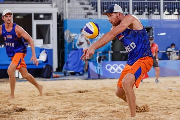 Alexander Brouwer of the Netherlands and Robert Meeuwsen of the Netherlands competing on Men's Round 16 during the Tokyo 2020 Olympic Games at the...