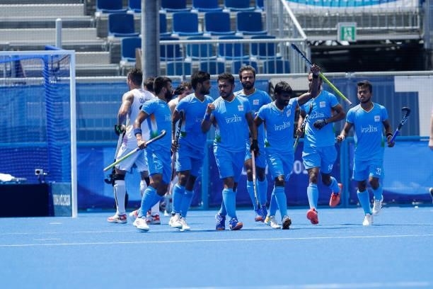 Goal by Harmanpreet Singh of India competing in the Men's Semi Final between India and Belgium during the Tokyo 2020 Olympic Games at the Oi Hockey...