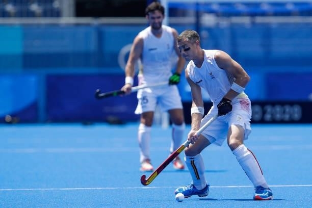 Florent van Aubel of Belgium competing in the Men's Semi Final between India and Belgium during the Tokyo 2020 Olympic Games at the Oi Hockey Stadium...