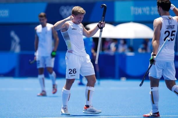 Victor Wegnez of Belgium competing in the Men's Semi Final between India and Belgium during the Tokyo 2020 Olympic Games at the Oi Hockey Stadium on...