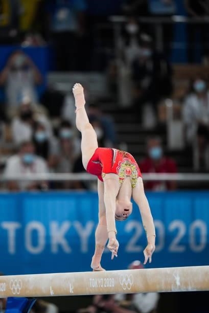 Guan Chenchen of Team China competes during the Women's Balance Beam Final on day eleven of the Tokyo 2020 Olympic Games at Ariake Gymnastics Centre...