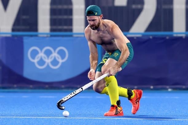 Tom Joseph Wickham of Team Australia cools down following victory in the Men's Semifinal match between Australia and Germany on day eleven of the...