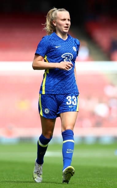 Aggie Beever Jones of Chelsea in action during the Pre Season Friendly between Arsenal and Chelsea at Emirates Stadium on August 01, 2021 in London,...