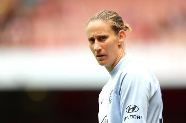 Ann Katrin Berger of Chelsea during the Pre Season Friendly between Arsenal and Chelsea at Emirates Stadium on August 01, 2021 in London, England.