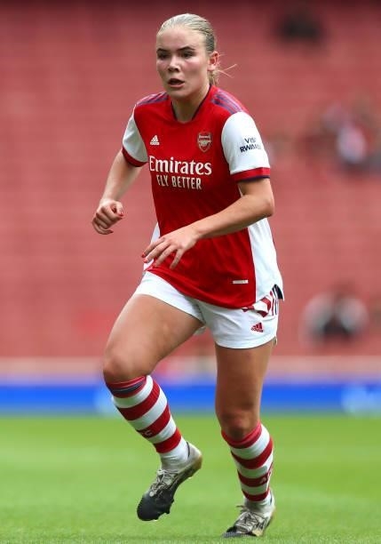 Freya Godfrey of Arsenal in action during the Pre Season Friendly between Arsenal and Chelsea at Emirates Stadium on August 01, 2021 in London,...