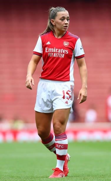 Kate McCabe of Arsenal during the Pre Season Friendly between Arsenal and Chelsea at Emirates Stadium on August 01, 2021 in London, England.