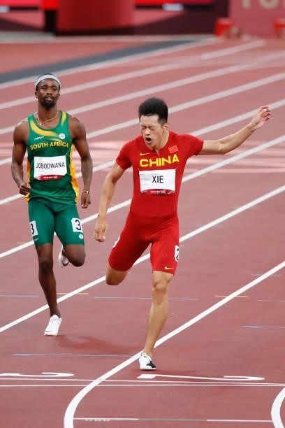 Anaso Jobodwana of Team South Africa and Zhenye Xie of Team China compete in the Men's 200m Semi-Final on day eleven of the Tokyo 2020 Olympic Games...