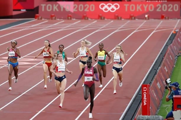 Mu Athing of Team United States leads the pack in the Women's 800m Final on day eleven of the Tokyo 2020 Olympic Games at Olympic Stadium on August...