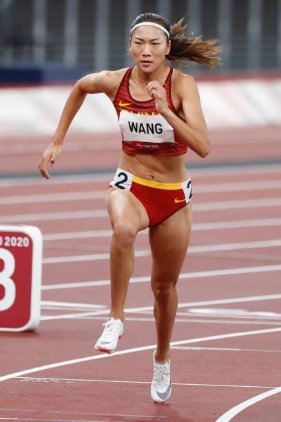 Wang Chunyu of Team China competes in the Women's 800m Final on day eleven of the Tokyo 2020 Olympic Games at Olympic Stadium on August 03, 2021 in...