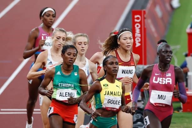Mu Athing of Team United States leads the pack in the Women's 800m Final on day eleven of the Tokyo 2020 Olympic Games at Olympic Stadium on August...