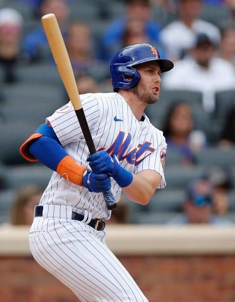 Jeff McNeil of the New York Mets in action against the Cincinnati Reds at Citi Field on August 01, 2021 in New York City. The Reds defeated the Mets...