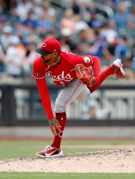 Vladimir Gutierrez of the Cincinnati Reds in action against the New York Mets at Citi Field on August 01, 2021 in New York City. The Reds defeated...